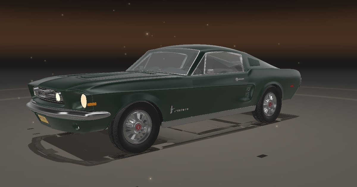 Three-quarter 3D view of a Ford Mustang Fastback